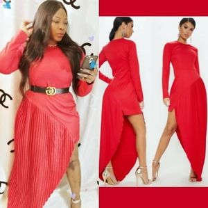 Red long sleeve high low dress